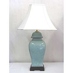 Light Blue Crackle Finish Covered Urn Table Lamp  