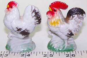 Vintage Ceramic Pair of Chickens Rooster & Hen Made in Japan 2 1/4 