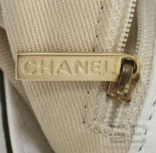 Chanel Black Logo Canvas White Leather Trim Chain Handbag  
