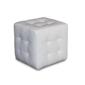  Crocodile Patterned White Vinyl Tufted Cube Accent Ottoman 