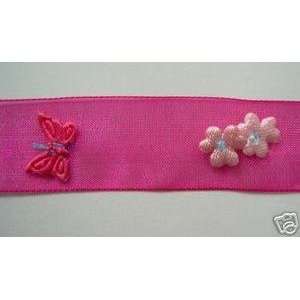  Sheer Floral And Butterfly Ribbon Trim Dark Pink Sold By 