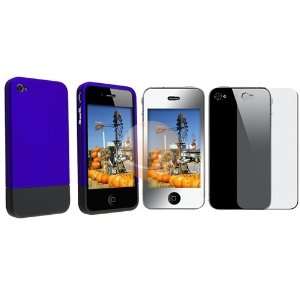 com Black / Blue Snap on Rubberized Case + Front & Back Mirror Screen 