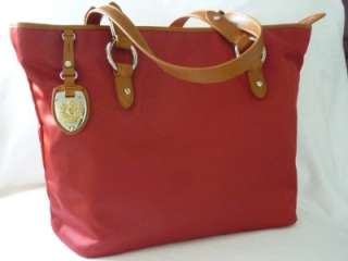 NWT RALPH LAUREN BRIGHT CORAL XLARGE TOTE HANDBAG WITH LEATHER TRIM 