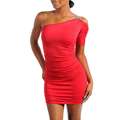 Fashion Love Womens Ruched One shoulder Dress  