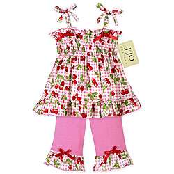   Infant Girls Pink and Green Cherry Smocked Set  