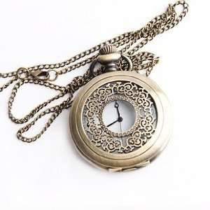   Court Palace Carved Hollow Pocket Watch Necklace 