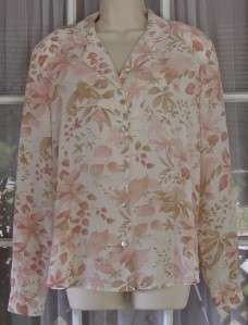Alfred Dunner Womens L Pink Floral LS Polyester Blouse  