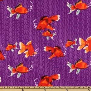  44 Wide Michael Miller Play Date Goldfish Purple Fabric 