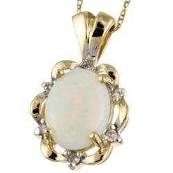 10k Yellow Gold Diamond and Opal Necklace  