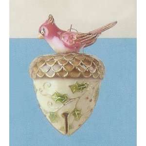  Pack Of 6 Cloisonne Jingle Bell Acorn With Cardinal 
