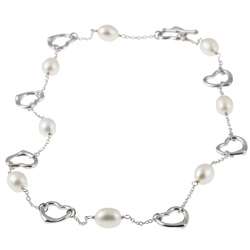 Sterling Silver White Freshwater Pearl Heart Link Necklace (7 8 mm 