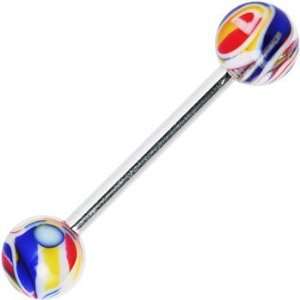    Blue Yellow Multi Color Marble Barbell Tongue Ring Jewelry