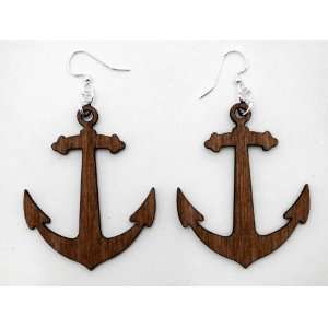  Brown Ship Anchor Wooden Earrings GTJ Jewelry