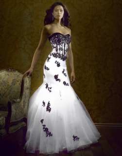  2011 New White/Black Flower Wedding Dress customSize6 8 