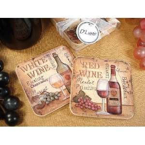  4pc wood cork coaster set antique white wine Toys & Games