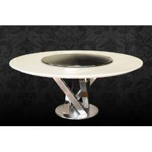    Modern Round White Dining Table with Lazy Susan