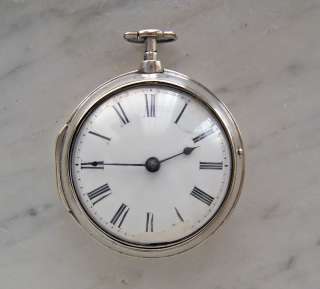 1802 ENGLISH SIVER VERGE FUSEE PAIRCASE POCKET WATCH   NEEDS 