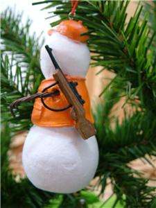 Snowman Hunter Gun Orange Vest Hat Cap Ornament  