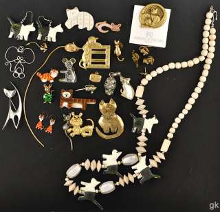 27 Pc Lot Cat & Mouse Themed Jewelry Necklace Pins & Pierced Earrings 