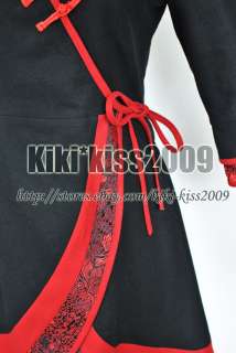 Gothic Vintage China Black&Red Cheongsam Wool Dress Custom made 