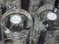   FRENCH BACCARAT ART GLASS FLORAL ETCHED TUMBLER ROCKS GLASSES  