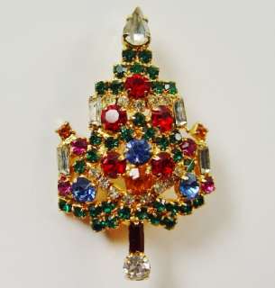  Warner Candle Prong Set Rhinestone Vintage Christmas Tree Brooch Pin 