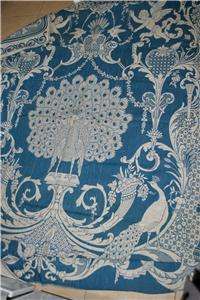 Vintage Mitcheline Quilt Blue White Peacock Pattern Woven Tapestry 