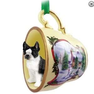 Christmas Tree Ornament   Boston Terrier in Teacup Ornament   Winter 
