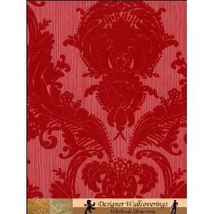  Victorian Flocked Velvet Wallpaper   Red on Red/Gray 