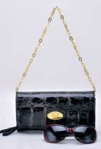NEW BLACK Patent Croco Evening Bag Clutch Wallet Purse  