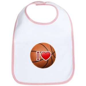  Baby Bib Petal Pink I Love Basketball 