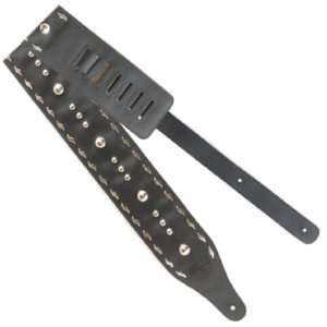  City Limits Guitar Strap Nickel Medallions Black Leather 