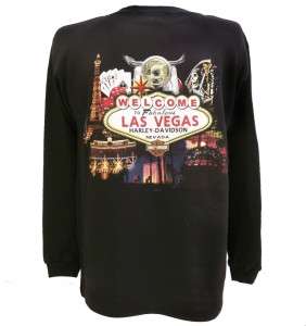 Harley Davidson Las Vegas Dealer Long Sleeve Tee T Shirt Waffle BLACK 