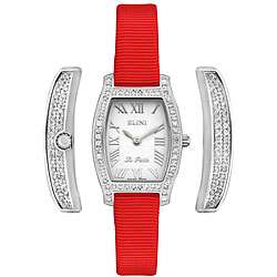 Elini Womens La Petite Full Diamond Red Strap Watch  