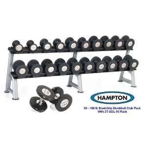 Hampton 55 lb to 100 lb Steel Grip Urethane Coated Dumbbell Club Pack 