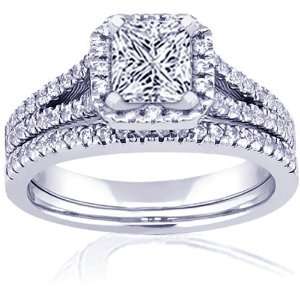 45 Ct Princess Cut Halo Petite Diamond Split Band Engagement Ring 