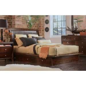  King American Drew Tribecca Leather Platform Bed in Root Beer 