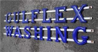   STATION GULFLEX WASHING PORCELAIN ADVERTISING SIGN BLUE LETTERS  