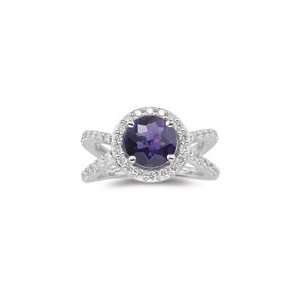  0.94 Cts Diamond & 1.80 Cts Amethyst Ring in 14K White 