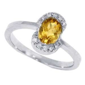 0.85 Ct Oval Citrine Ring with Diamonds in 14Kt White Gold 