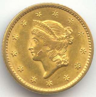 1849 Open Wreath Gold Dollar, Type 1, Lustrous AU BU  