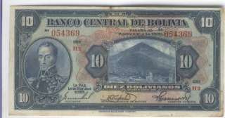 BOLIVIA NOTE 10 BOLIVIANOS 1928 PICK 121 a STAINED XF  