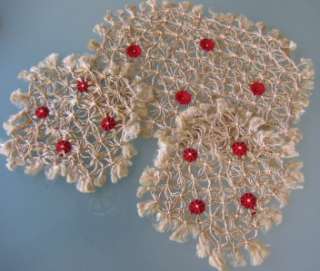 Vintage Chic Silky Doilies Shabby Hand made beige/red  