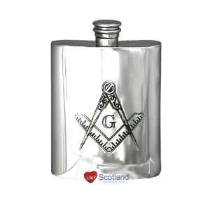  Hip Flask 6oz Pewter Masonic G Square & Compass Kitchen 