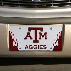  NCAA Texas A&M Aggies Silver Mirrored Flame License Plate 