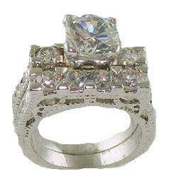14k White Gold 925 Antique Estate Style Wedding Engagement Ring Set 