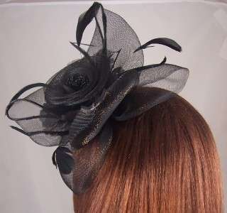 BLACK NET FEATHER FLOWER FASCINATOR DERBY Party Headband Hairband Hair 