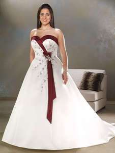Stock White/Red Satin Wedding Dress Size 10 12 14 16 18 20 22 24 26 or 