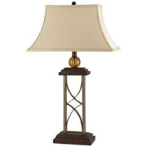  Wrought Iron and Dark Oak Finish Table Lamp