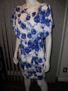   Olivia LEIGHTON Floral Printed Easy Silk Dress Blue SMALL 2 4  